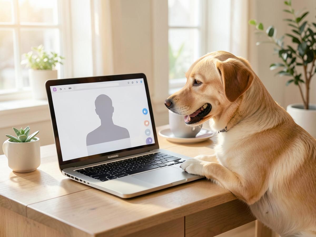 Perro frente a un ordenador durante una consulta online
